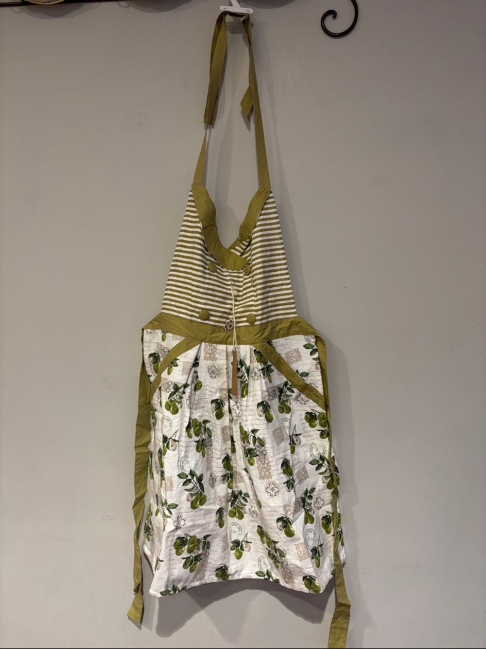 Artisan Studio Olive Green Striped & Botanical Apron